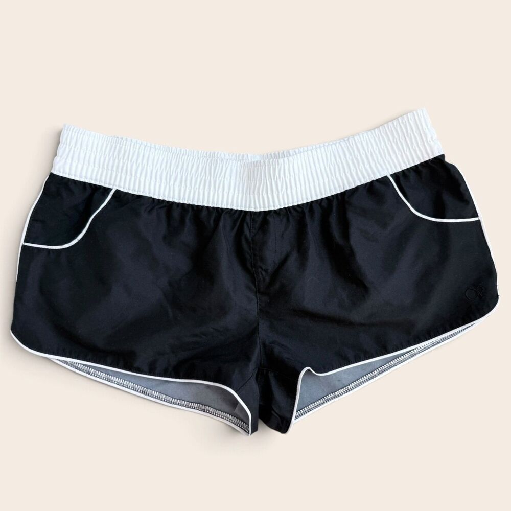 Vintage OP Ocean Pacific Black White Dolphin Running Swim Shorts M 7/9 Y2K